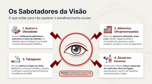 Imagem ilustrativa mostrando oquê se pode evitar, mostrando oque sabota a visão.