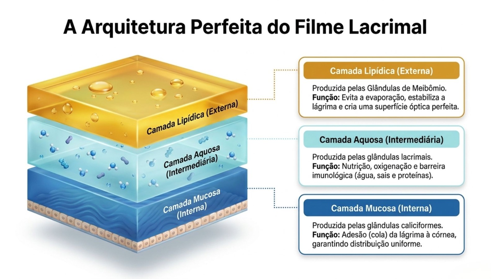 Arquitetura do filme lacrimal da glândula de meiobômio em uma imagem ilustrativa 2D