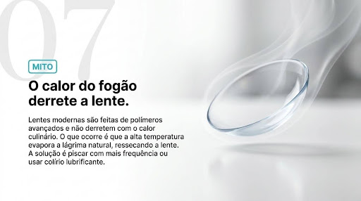 Imagem ilustrativa indicando a fake news sobre a chama do fog&atilde;o, ou calor do fog&atilde;o, derreter a lente de contato