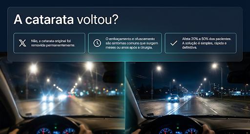Imagem ilustrativa mostrando como fica quando a catarata volta e apresentando a diferença de nitidez.