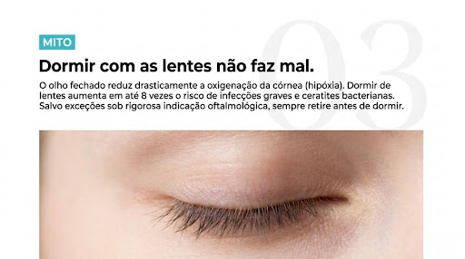 Imagem ilustrativa mostrando que dormir com lentes de contato faz mal sim, e que h&aacute; um mito dizendo que dormir de lentes de contato n&atilde;o faz mal