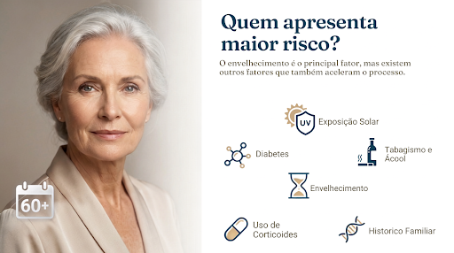 Grupos de risco para a catarata, que tem seu mês representado sendo o mês oito, ou o Agosto Cinza