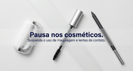 Imagem ilustrativa para informar sobre a necessidade de parar com os cosméticos de rosto e lente de contato quando estiver com terçol