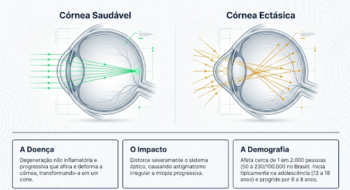 Diferença de uma córnea saudável para uma córnea Ectásica. Os impactos, a doença e a demografia