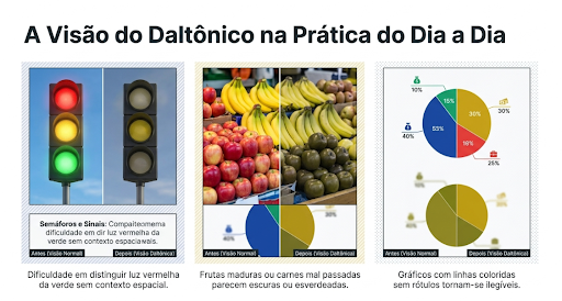 Imagem que mostra como é a visão de um daltônico no dia a dia